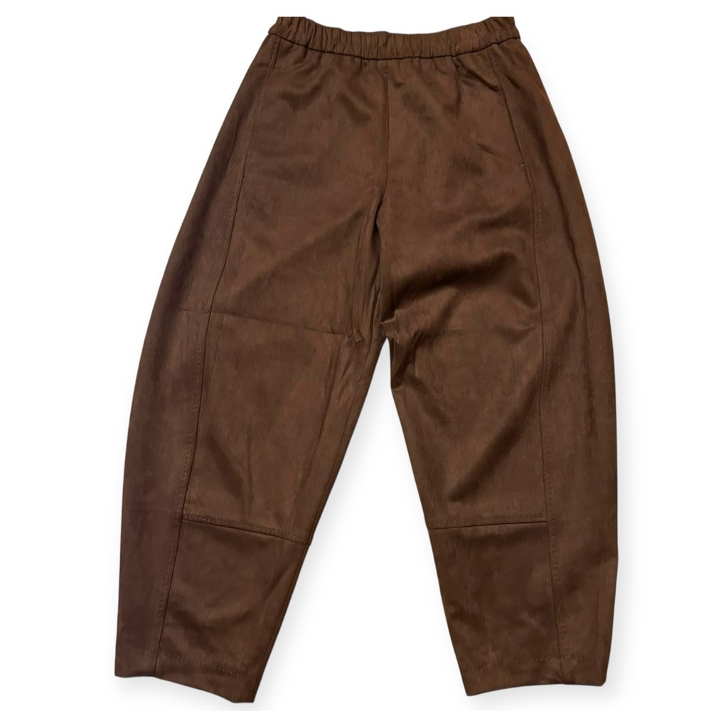 Max Studio London Brown Faux Suede Barrel Leg Trousers Pants Small NWT